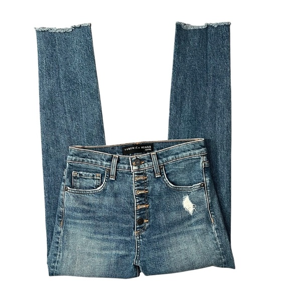 Veronica Beard Faye 11” Skinny Jeans Terrain Wash Raw Hem Button Fly Size 25 - Picture 2 of 8